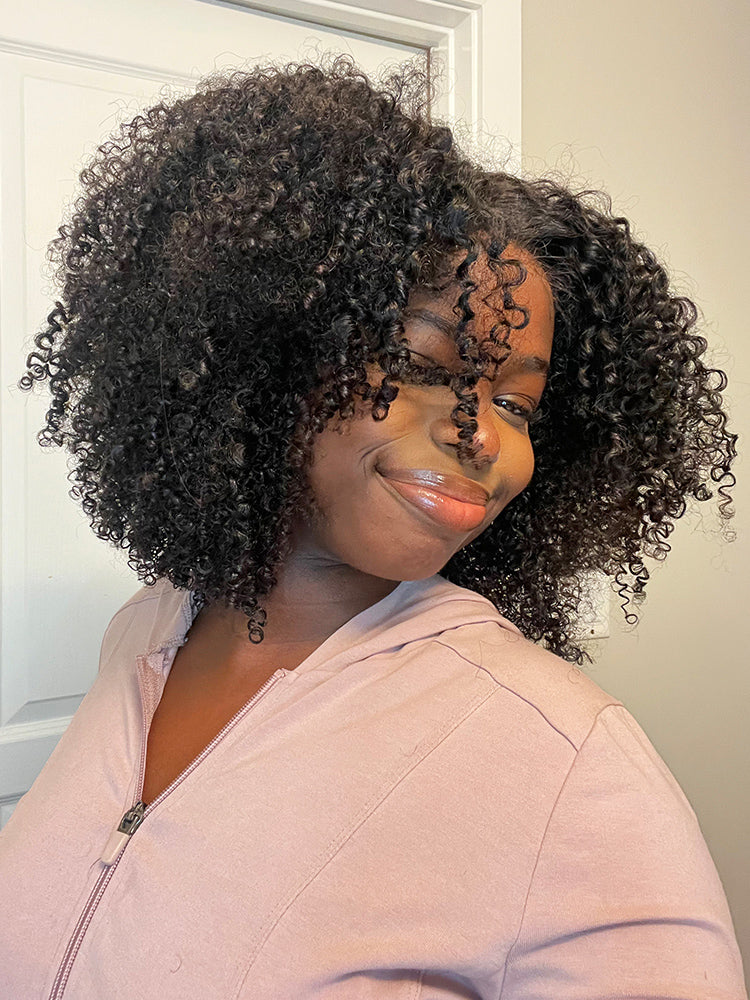 CurlyMe Pre-bleached Wear Go Glueless Afro Kinky Curly Pre-cut HD Lace Wig Pre-plucked