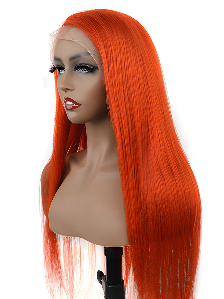 CurlyMe Bright Orange Straight Hair 13x4 Lace Front Wigs Remy Hair