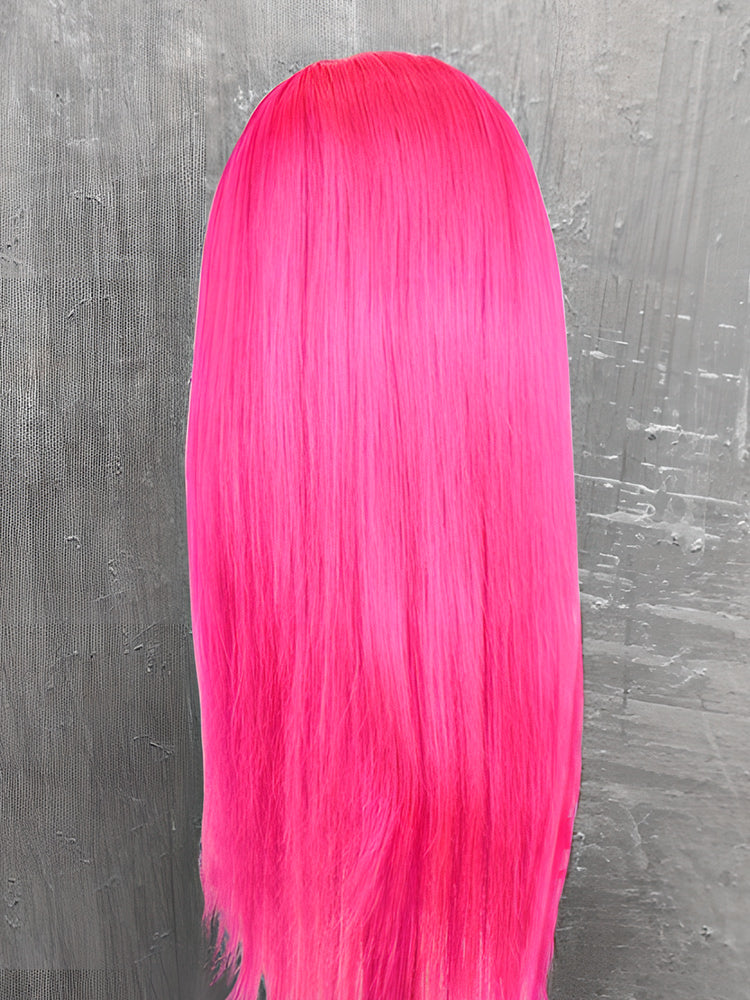 CurlyMe Hot Pink Colored Straight Human Hair 13x4 Lace Front Wigs Pre Plucked Hairline