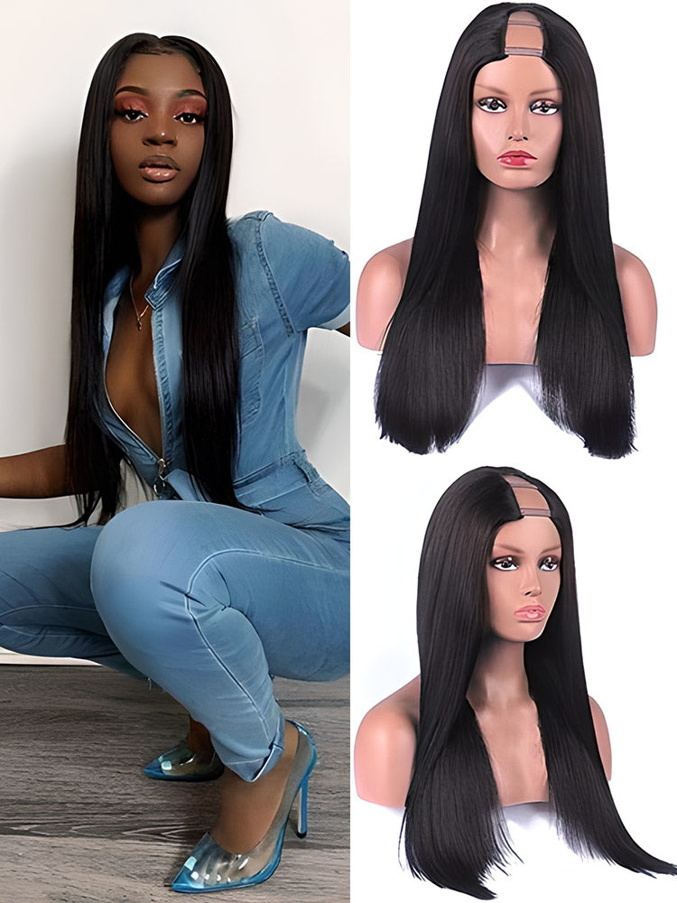 CurlyMe Straight Hair 180% Density U part Wig Affordable Machine Made Human Hair Wigs