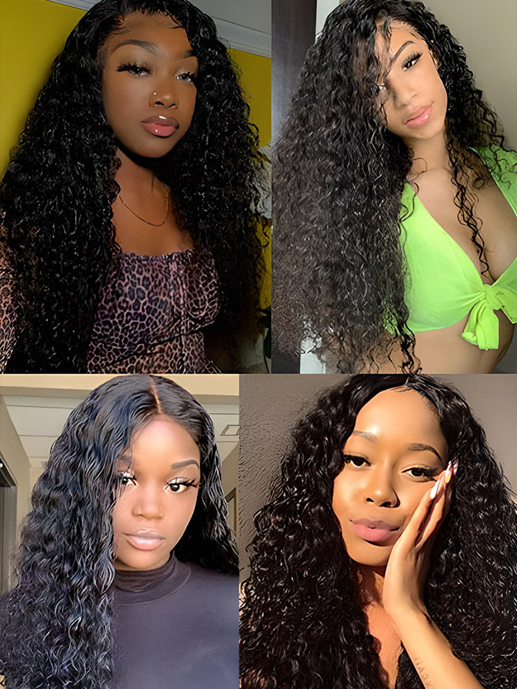 CurlyMe Water Wave Hair 180% Density U part Wig, None Lace Machine Made Human Hair Wigs