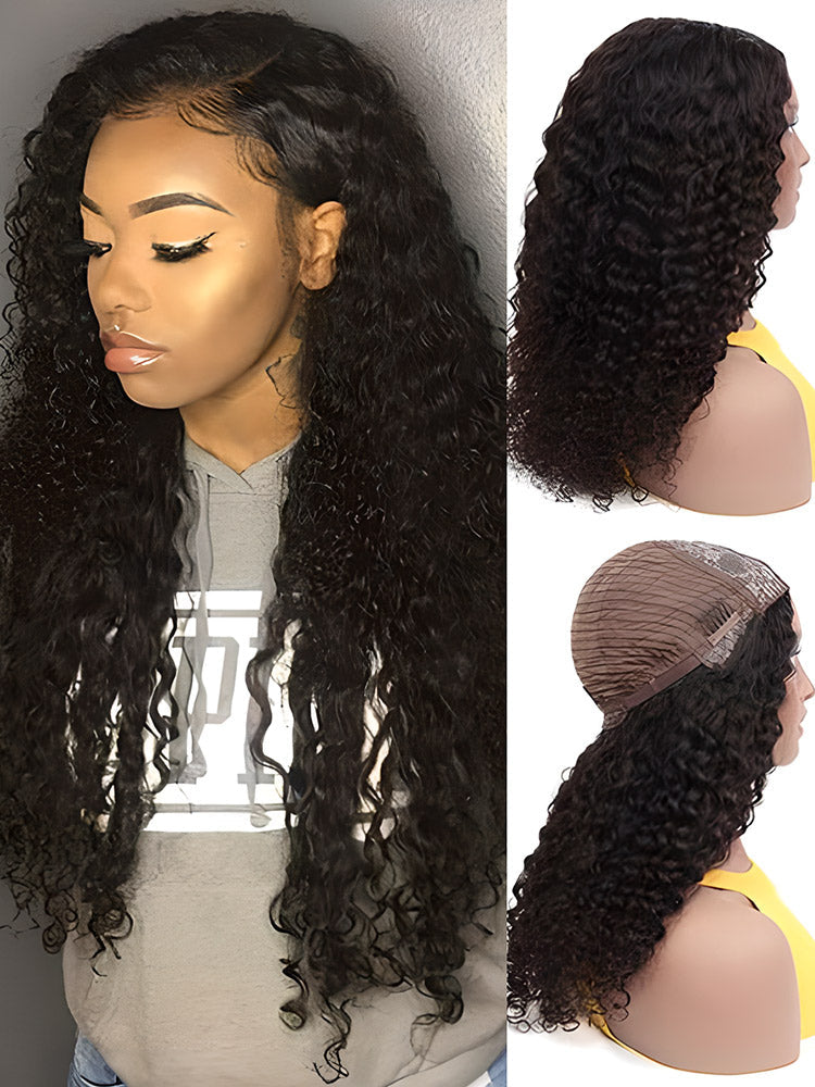 CurlyMe Water Wave Hair 180% Density U part Wig, None Lace Machine Made Human Hair Wigs