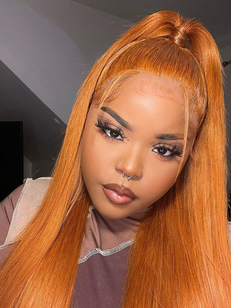CurlyMe Ginger Color Straight Human Hair 13x4 Lace Front Wigs Remy Hair