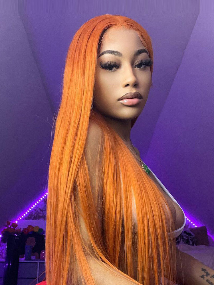 CurlyMe Ginger Color Straight Human Hair 13x4 Lace Front Wigs Remy Hair