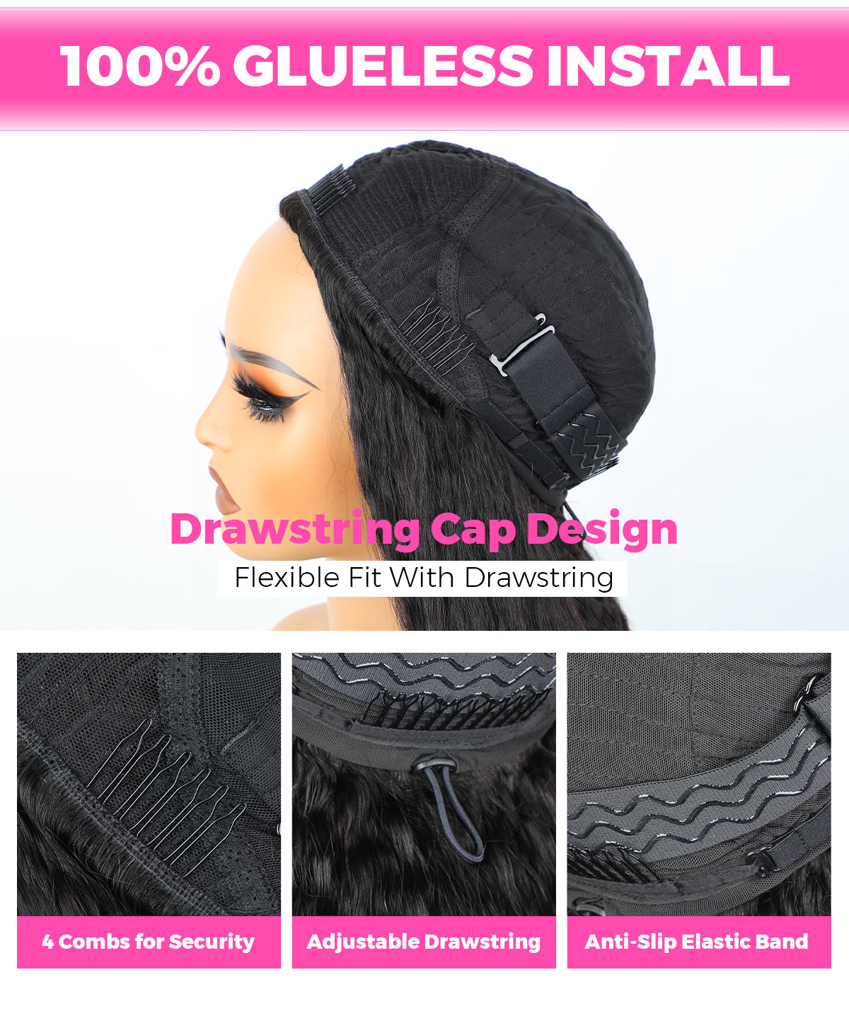 CurlyMe 3 In 1 Half Wig Kinky Straight Glueless Install Half Wig With Drawstring Beginner Friendly