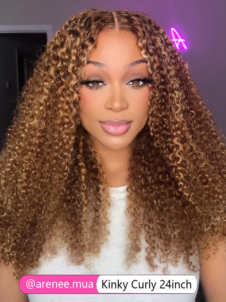 CurlyMe Highlights Ombre Hair Wear Go Glueless Wigs Pre Cut Transparent Lace Wigs
