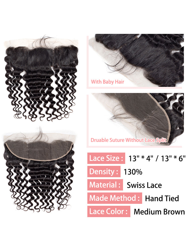 CurlyMe Loose Deep Wave Virgin Human Hair 13x4 Lace Frontal Natural Black