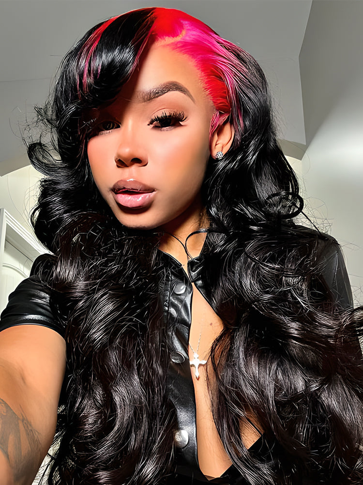 CurlyMe Pink Roots Body Wave Natural Color 13x4 Lace Front Wigs Ombre Hair