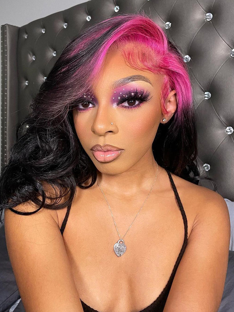 CurlyMe Pink Roots Body Wave Natural Color 13x4 Lace Front Wigs Ombre Hair