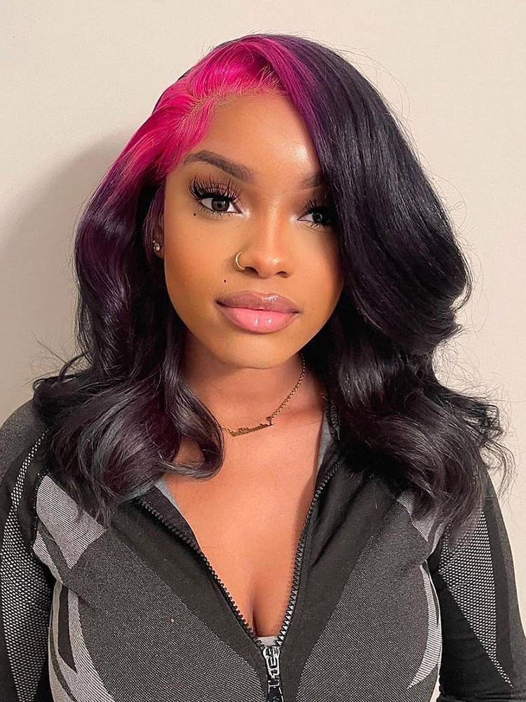 CurlyMe Pink Roots Body Wave Natural Color 13x4 Lace Front Wigs Ombre Hair