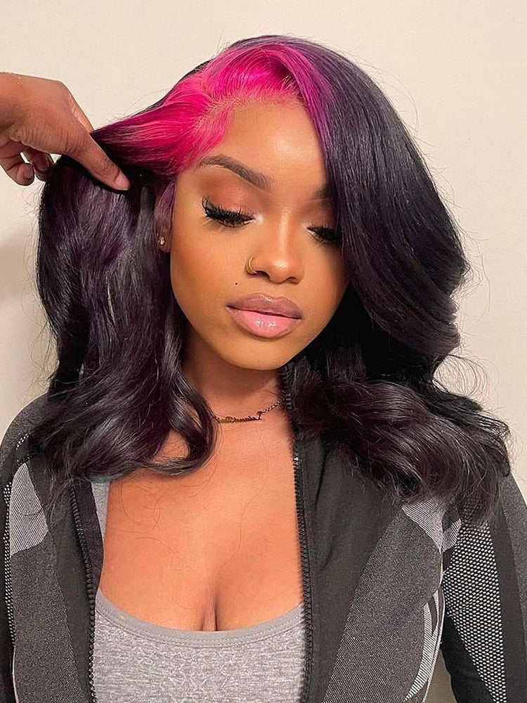 CurlyMe Pink Roots Body Wave Natural Color 13x4 Lace Front Wigs Ombre Hair