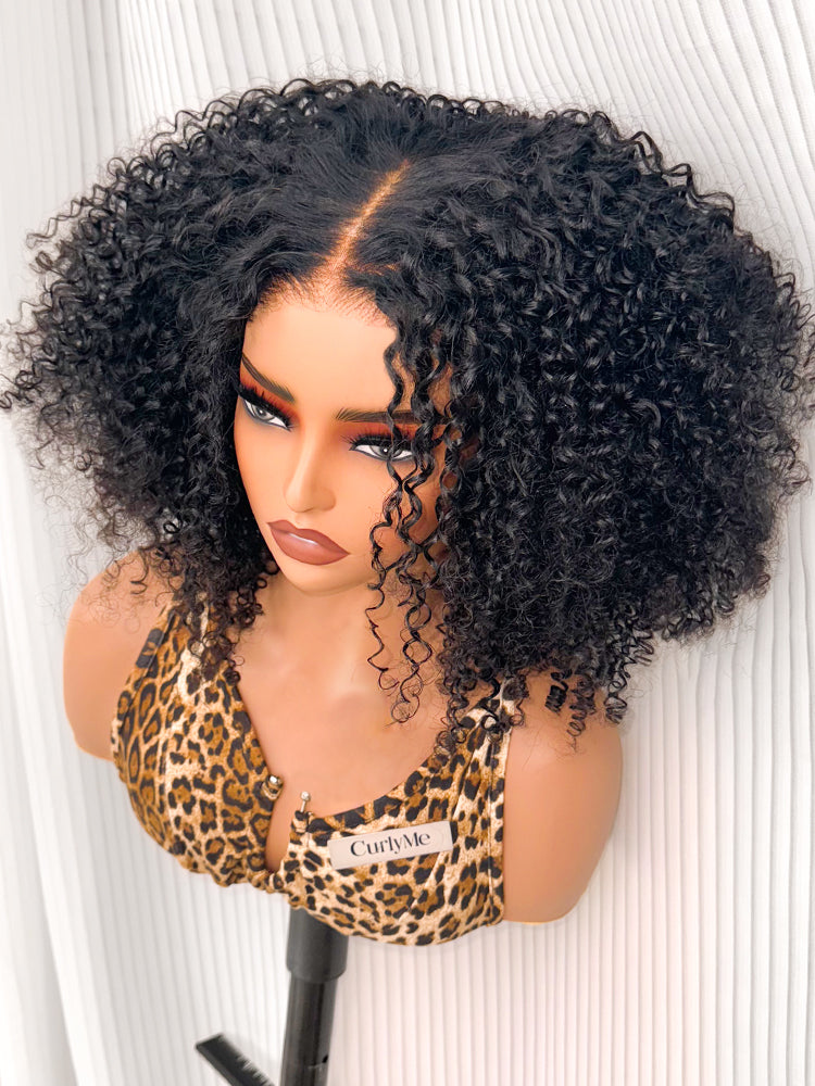 CurlyMe Pre-bleached Wear Go Glueless Afro Kinky Curly Pre-cut HD Lace Wig Pre-plucked