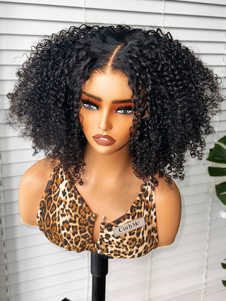 CurlyMe Pre-bleached Wear Go Glueless Afro Kinky Curly Pre-cut HD Lace Wig Pre-plucked