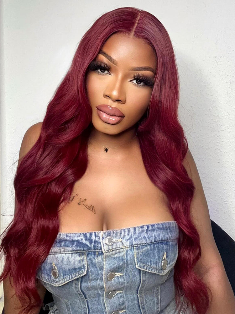 CurlyMe Pre-Plucked Wear Go Glueless 99J Burgundy Body Wave Hair Pre-cut Lace