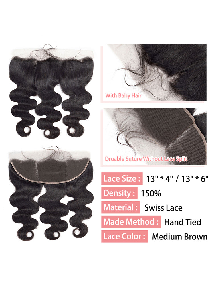 CurlyMe Body Wave Human Hair 13x4 Lace Frontal Natural Black