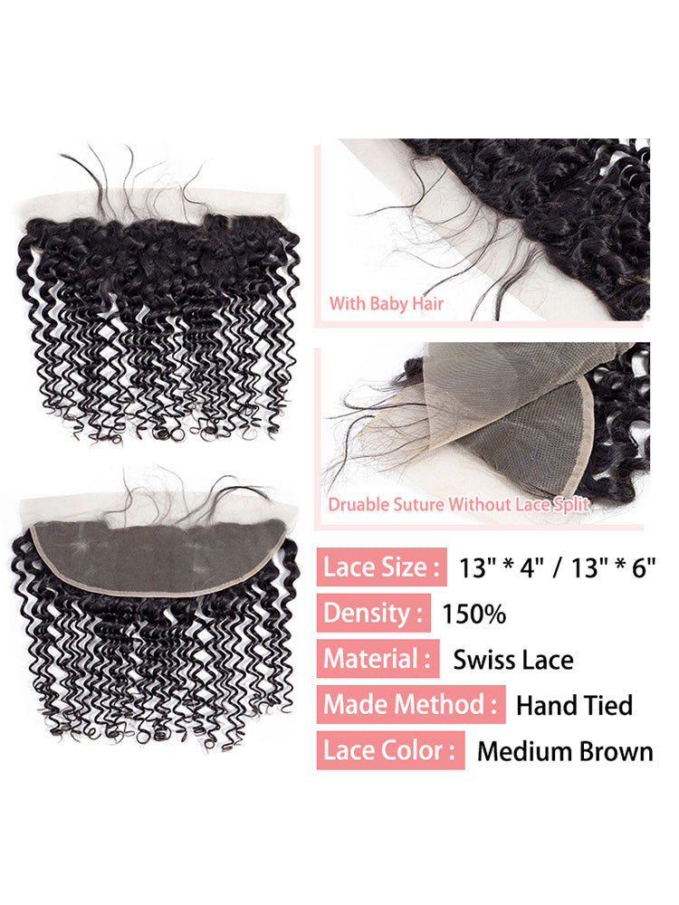 CurlyMe Deep Wave Virgin Human Hair 13x4 Lace Frontal Natural Black
