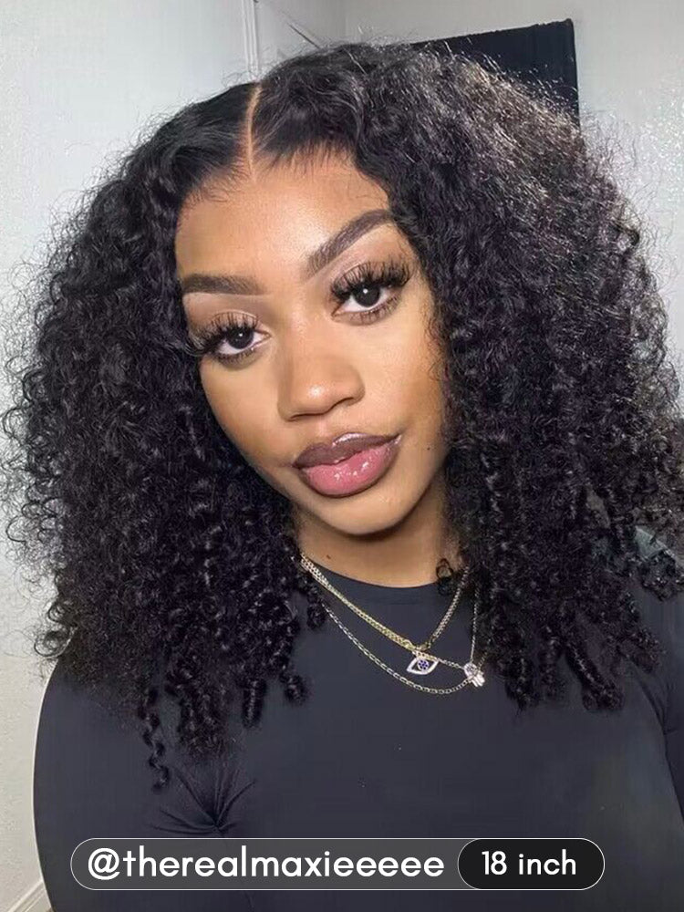 CurlyMe Pre-cut 9x6 Lace M-cap Wear Go Glueless Mini Knots Kinky Curly Hair HD Lace Front Wig Pre-plucked