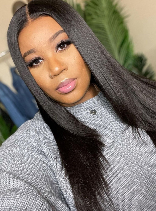 CurlyMe Layered Cut Pre-bleached Yaki Straight Hair Wear Go Glueless Wig 7x5 Pre-cut HD Lace Pre-plucked