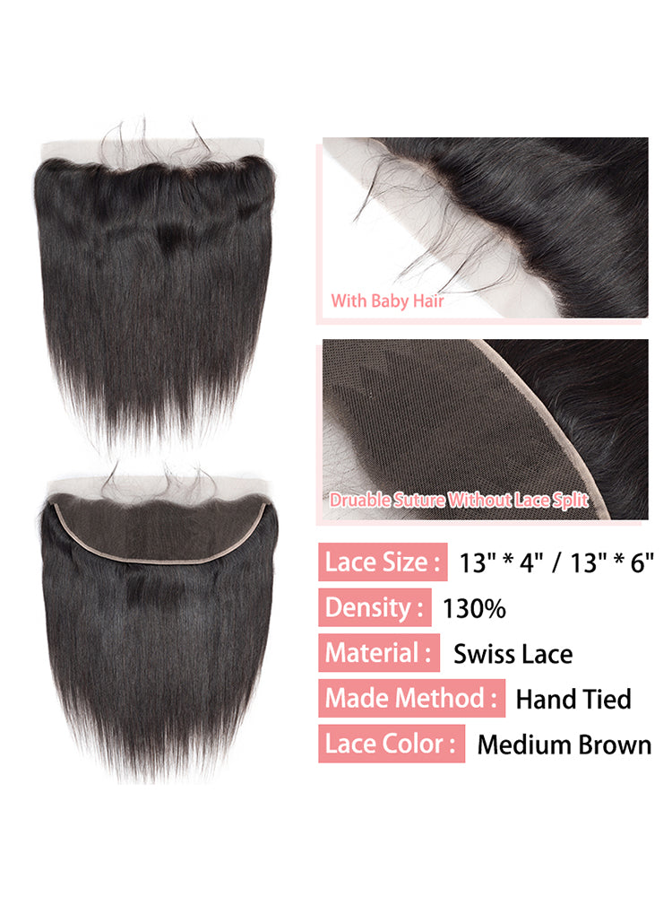 CurlyMe Straight Virgin Human Hair 13x4 Lace Frontal Natural Black