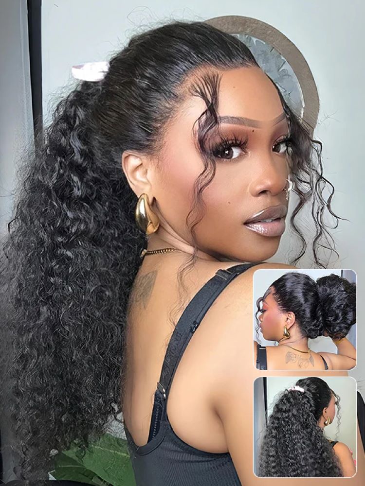 CurlyMe 360 Lace Fit Wear Go Pre-Bleached Water Wave Human Hair Glueless Wig Pre-Plucked