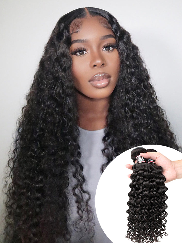 Natural Black Color Water Wave Hair Bundles 1/3/4Pcs
