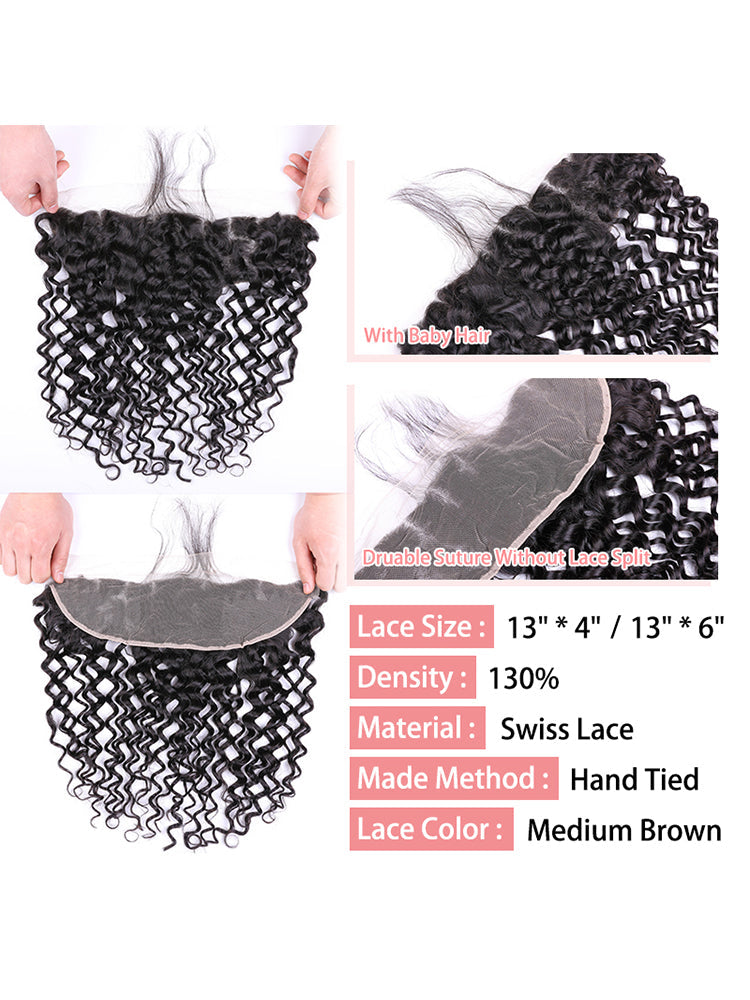 CurlyMe Water Wave Virgin Human Hair 13x4 Lace Frontal Natural Black