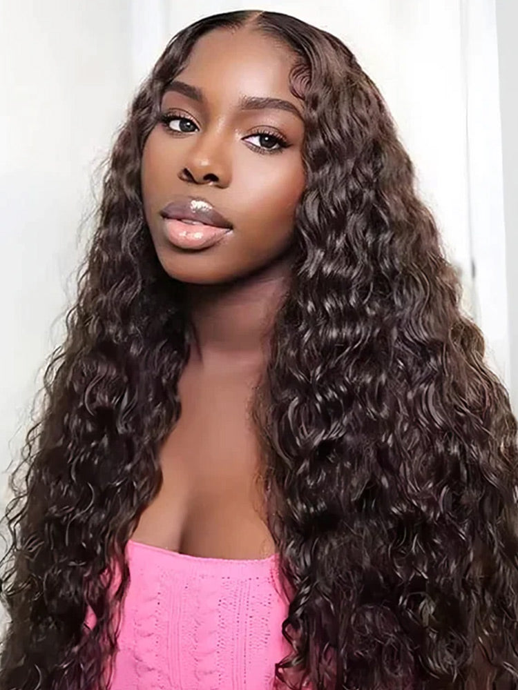 CurlyMe Mocha Mousse Color Pre Cut Glueless Lace Water Wave Wear Go Wig