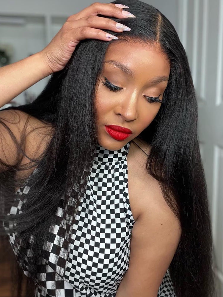 CurlyMe Pre-cut 9x6 Lace M-cap Wear Go Glueless Mini Knots Light Yaki Straight Hair HD Lace Front Wig Pre-plucked